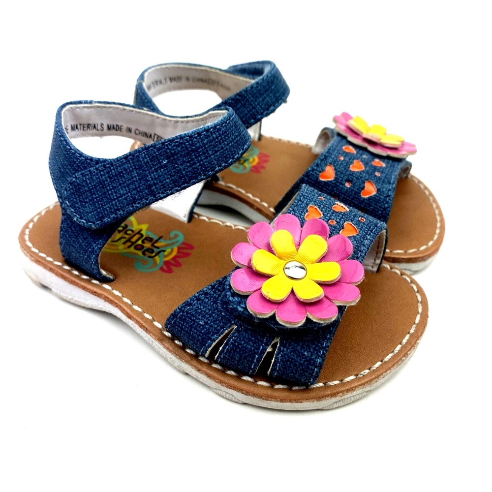 Rachel Shoes Sandals Size 5 Baby Girls Tiana Denium Colorful Floral Hearts